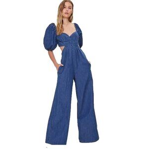 Free People Amy Denim Wide Leg Jumpsuit Women Size XS Blue